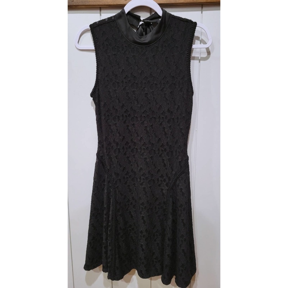 Juicy Couture Sleeveless Dress Pitch Black Knit Abstract Lace Tie Neck Size S